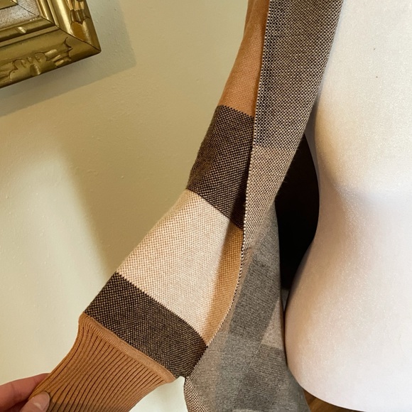 Impressions Tan and Black Checkered Poncho - Picture 2 of 3